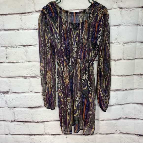 Xhilaration High Low Shear Tunic Top SZ L Empire Waist Multicolored Pattern - Picture 5 of 8